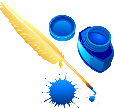 400x379 Quill And Inkwell Vector Material