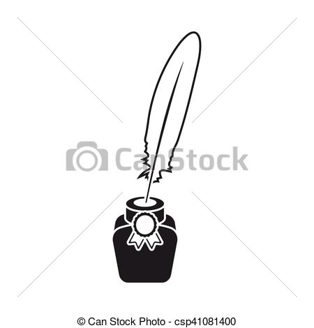 450x470 Quill In Inkwell Icon In Black Style Isolated On White... Vector