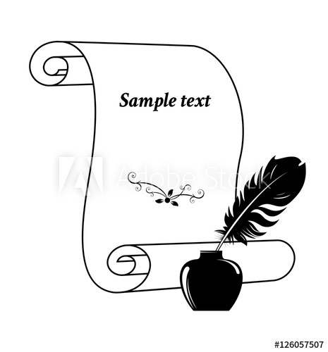 465x500 Scroll Paper With A Feather In Inkwell. Vector Illustration.