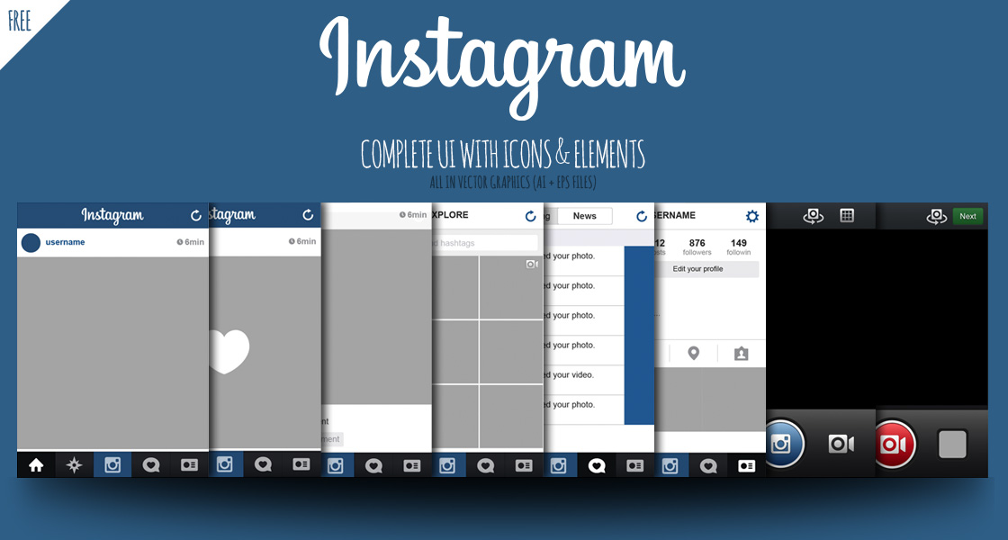 1120x600 Free Instagram Complete Vector Ui With Icons Amp Elements Marinad