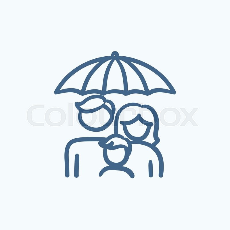 800x800 Family Insurance Vector Sketch Icon Isolated On Background. Hand