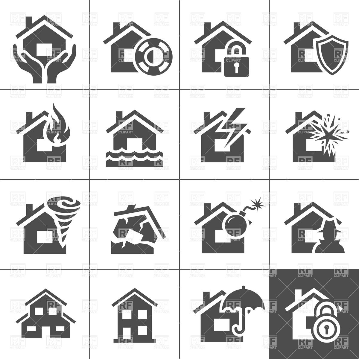 1200x1200 Property Insurance Icon Set Vector Image Vector Artwork Of