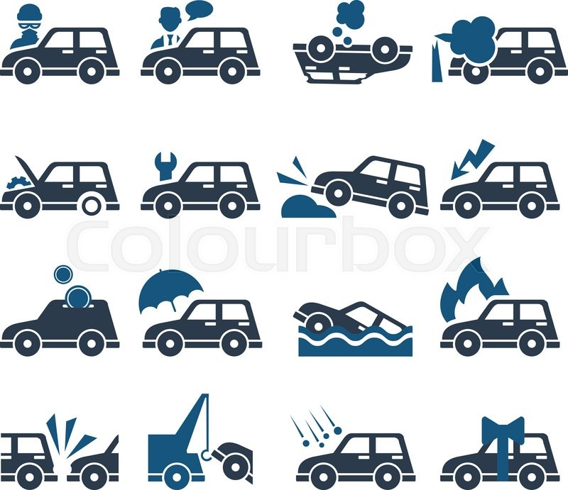 800x691 Car Insurance Vector Icons Set Collection, Flat Style Stock