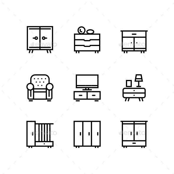 590x590 Furniture, Decor, Interior Vector Simple Icons For Web And Mobile