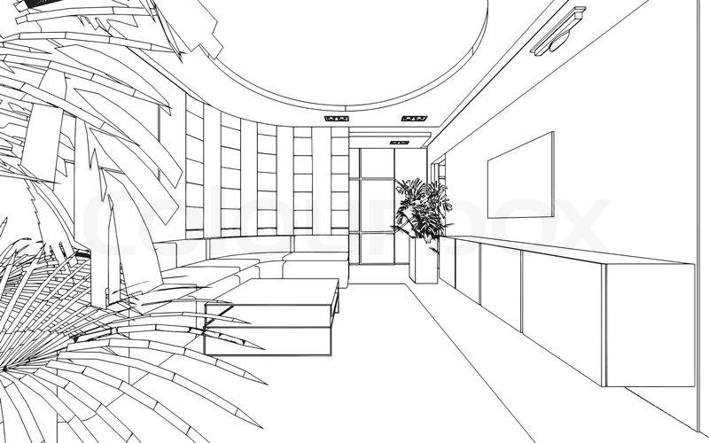 800x500 Editable Vector Illustration Of An Outline Sketch Of A Interior