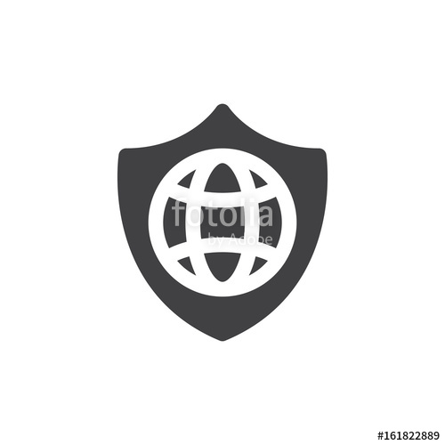 500x500 Shield And Globe Icon Vector, Filled Flat Sign, Solid Pictogram