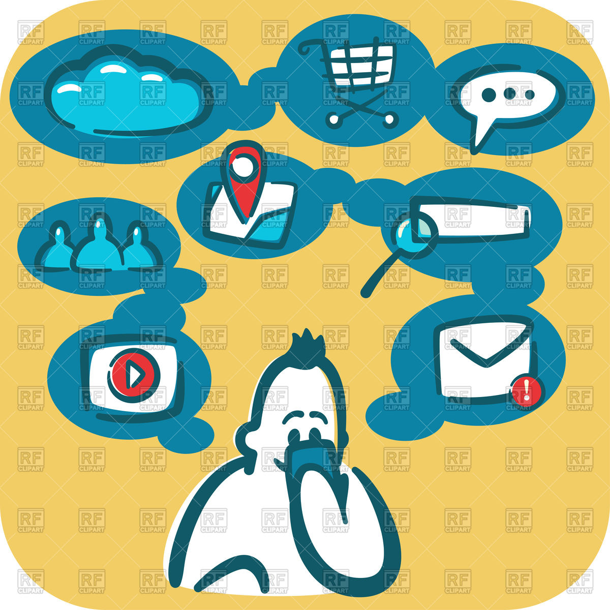 1200x1200 Cartoon Young Man Browsing The Internet Using Smartphone