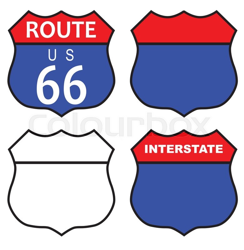 781x800 Route 66 Traffic Sign With Template And Interstate Sign Over White