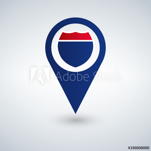 500x500 Map Pointer With Interstate Sign, Vector Illustration.