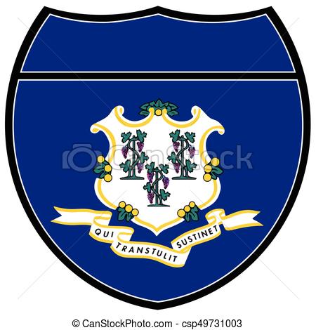 450x470 Connecticut Flag In An Interstate Sign. Connecticut State Flag In