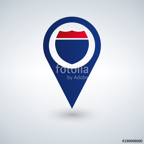 500x500 Map Pointer With Interstate Sign, Vector Illustration. Stock