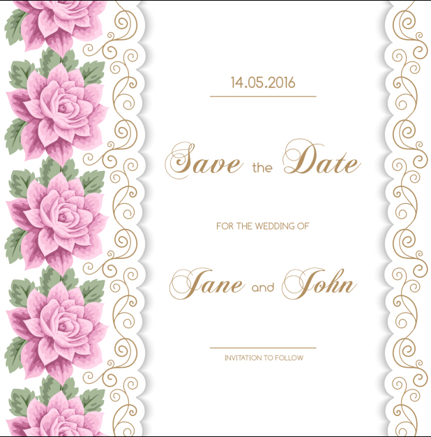 618x626 Wedding Invitation Card With Flower Vintage Vector 01 Free Download