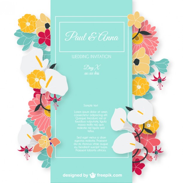 626x626 Wedding Invitation Card With Colorful Flowers Vector Free Download