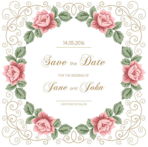 614x610 Vintage Flower With Wedding Invitation Vector 06