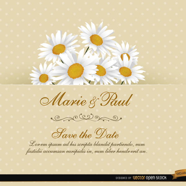 600x600 Daisy Floral Wedding Invitation Vector Card