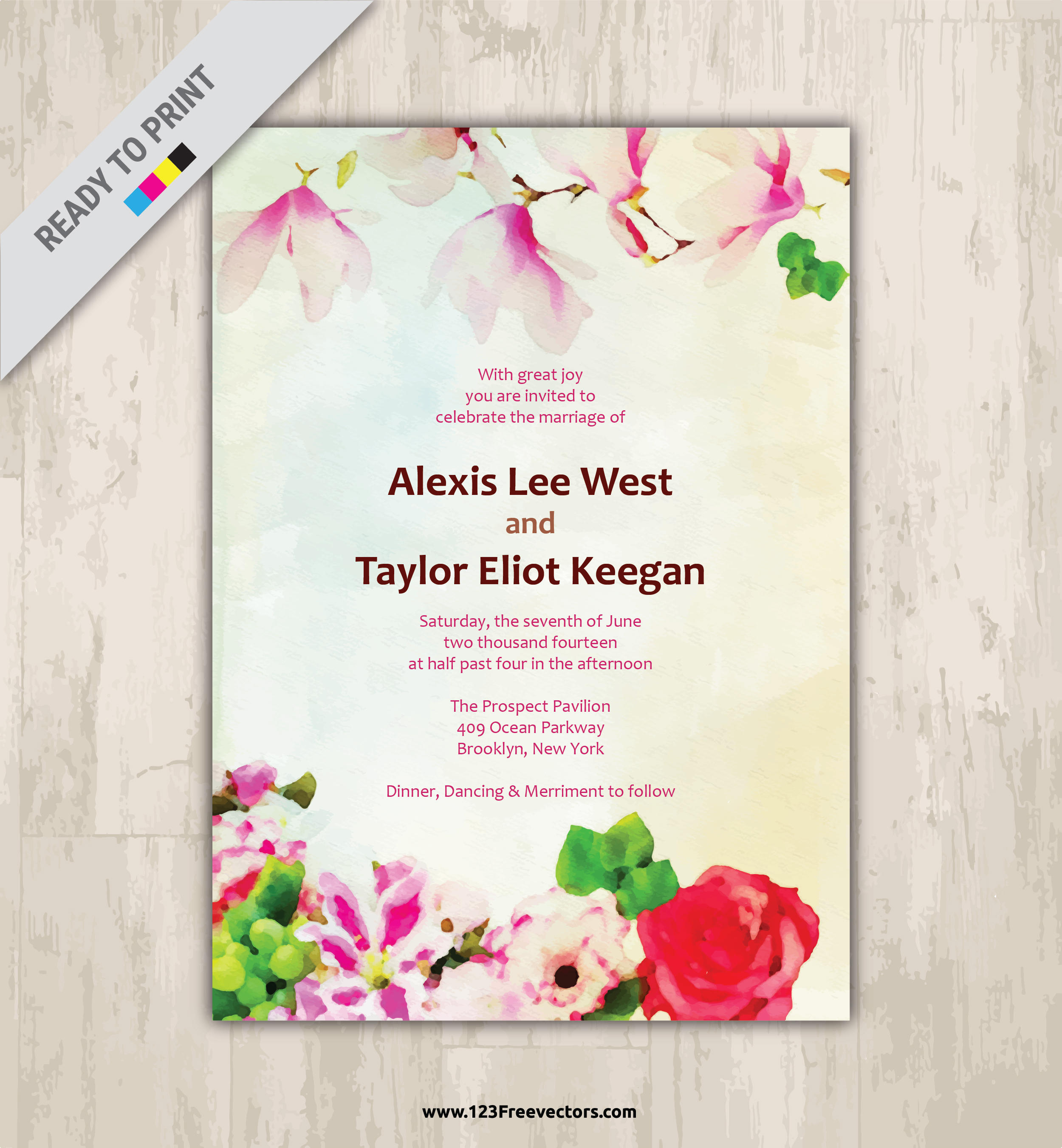 2500x2700 Floral Watercolor Wedding Invitation Vector Image 123freevectors