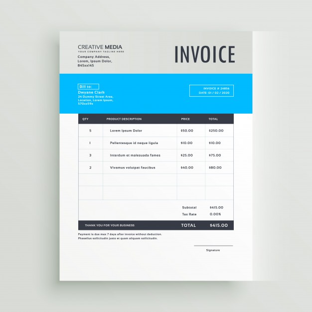 626x626 Grey And Blue Invoice Template Vector Free Download
