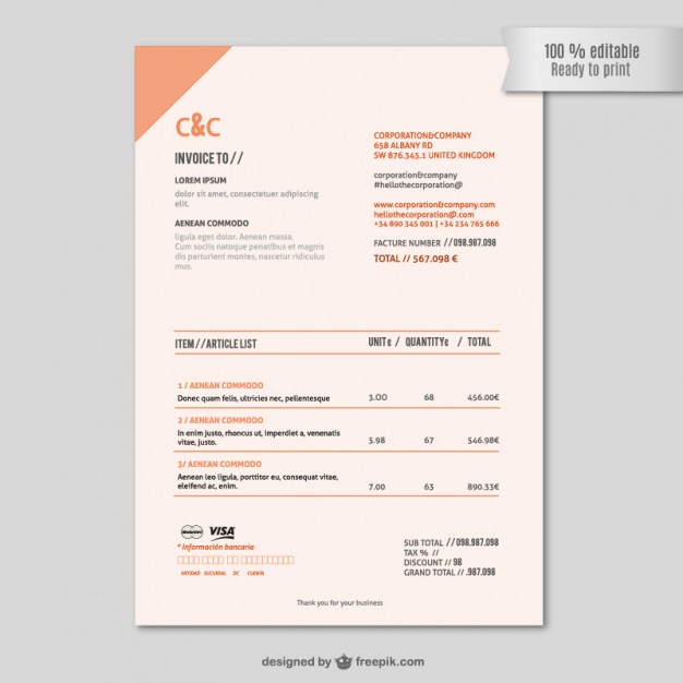 626x626 Invoice Template Vector Free Download