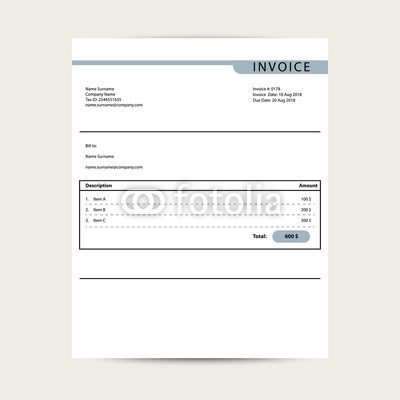 400x400 Minimal Invoice Template Vector. Bill Finance Document Sample