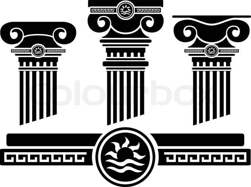 800x597 Ionic Columns And Pattern. Stencil. Vector Illustration Stock
