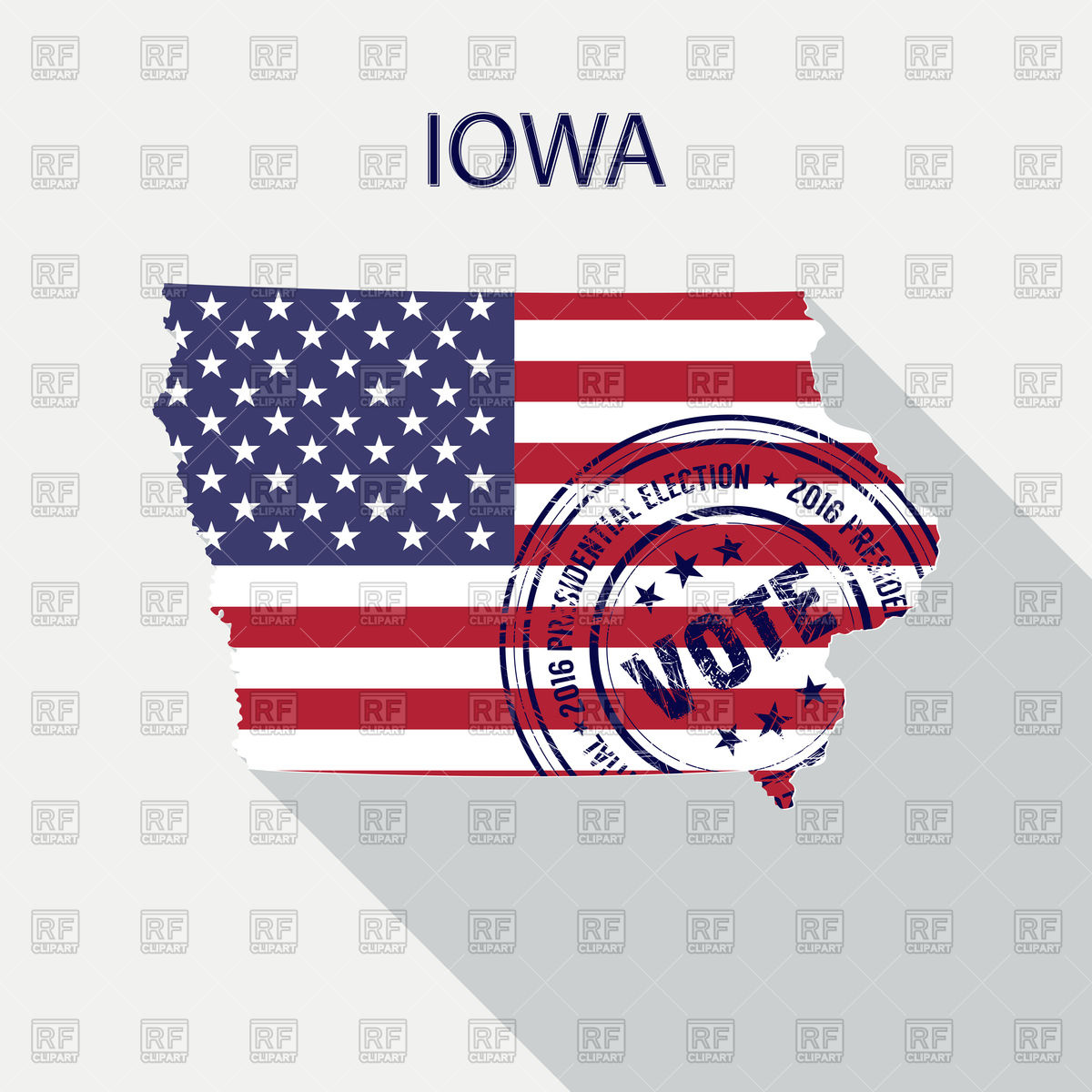 1200x1200 State Of Iowa Map With Flag And Presidential Day Vote Stamp Vector
