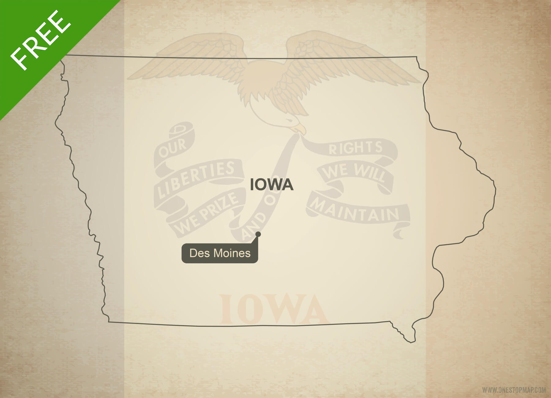 1800x1299 Free Vector Map Of Iowa Outline One Stop Map