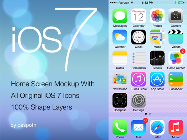 600x450 Ios 7 Home Screen With 100% Shape Layers Free Psd On Behance