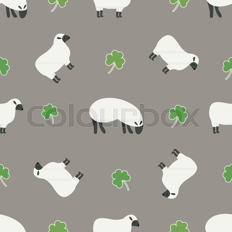 800x800 Irish Shamrock, Clovers, Sheep Pattern. Symbols Of Ireland. Vector