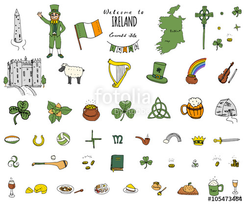 500x417 Hand Drawn Doodle Ireland Set Vector Illustration Sketchy Irish