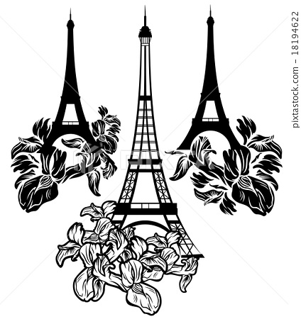 424x450 Eiffel Tower Among Iris Flowers Vector Collection