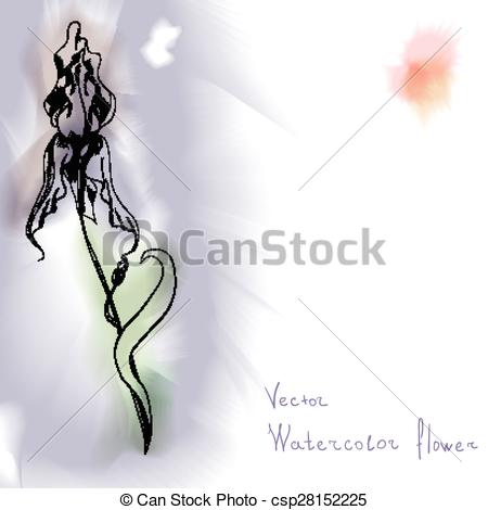 450x470 Digital Watercolor Vector Flower, Iris. Digital Watercolor
