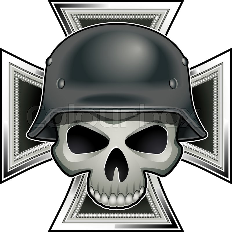 800x800 Skull With German World War 2 Steel Helmet Over Iron Cross Medal