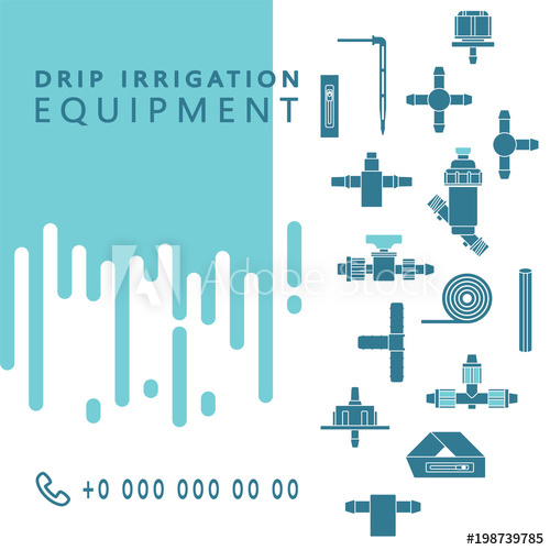 500x500 Drip Irrigation. Vector Background With Line Icons Of Equipment