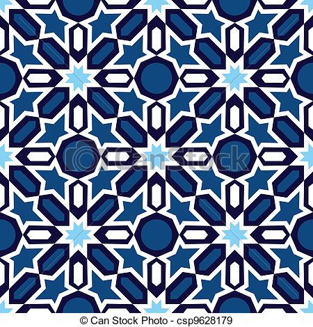 450x470 Blue Islamic Ornaments. Vector Of Blue And White Mosaic In