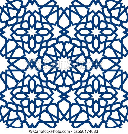 450x470 Blue Islamic Pattern . Seamless Arabic Geometric Pattern