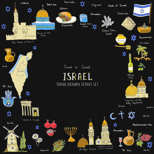 500x500 Hand Drawn Israel Travel Elements Vector 04 Free Download