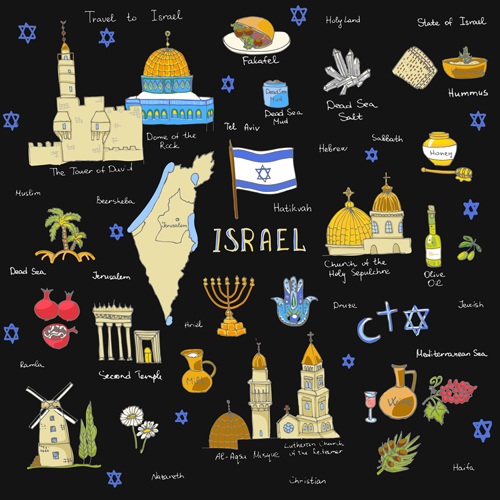 500x500 Hand Drawn Israel Travel Elements Vector 01 Free Download