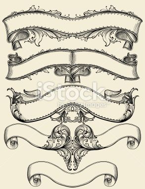 293x380 Banner Victorian Style Scroll Shape Ribbon Stock Illustrations