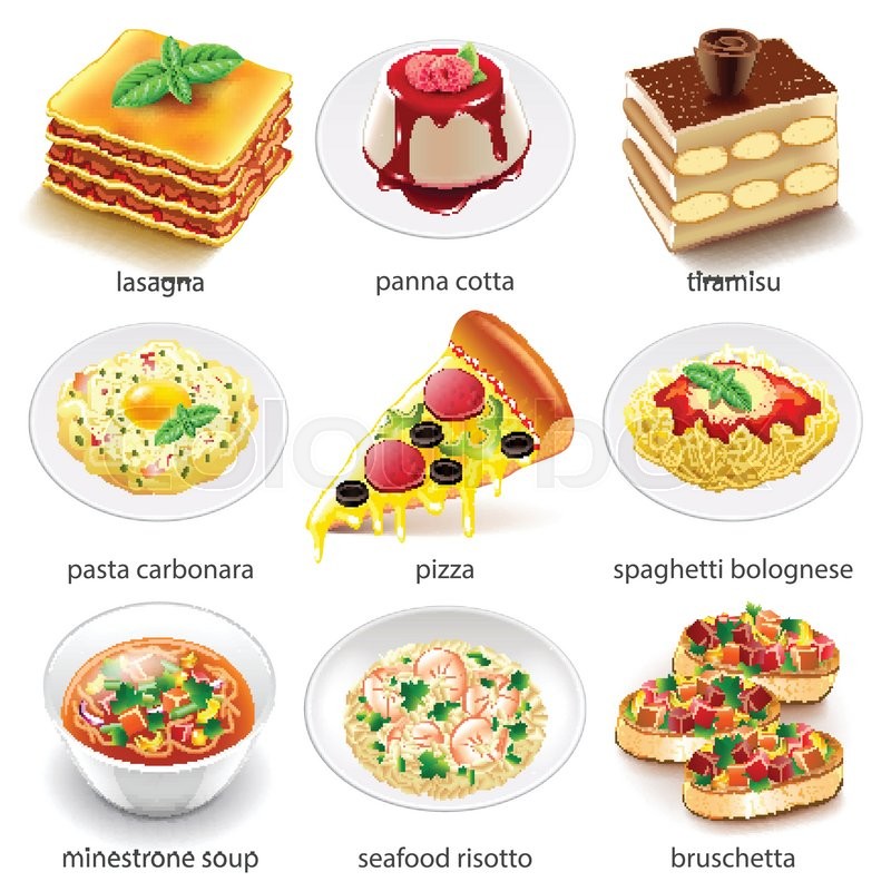 800x800 Italian Food Icons Detailed Photo Realistic Vector Set Stock