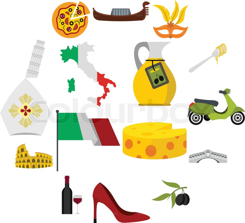 800x726 Italy Icons Set. Flat Illustration Of 16 Italy Vector Icons For
