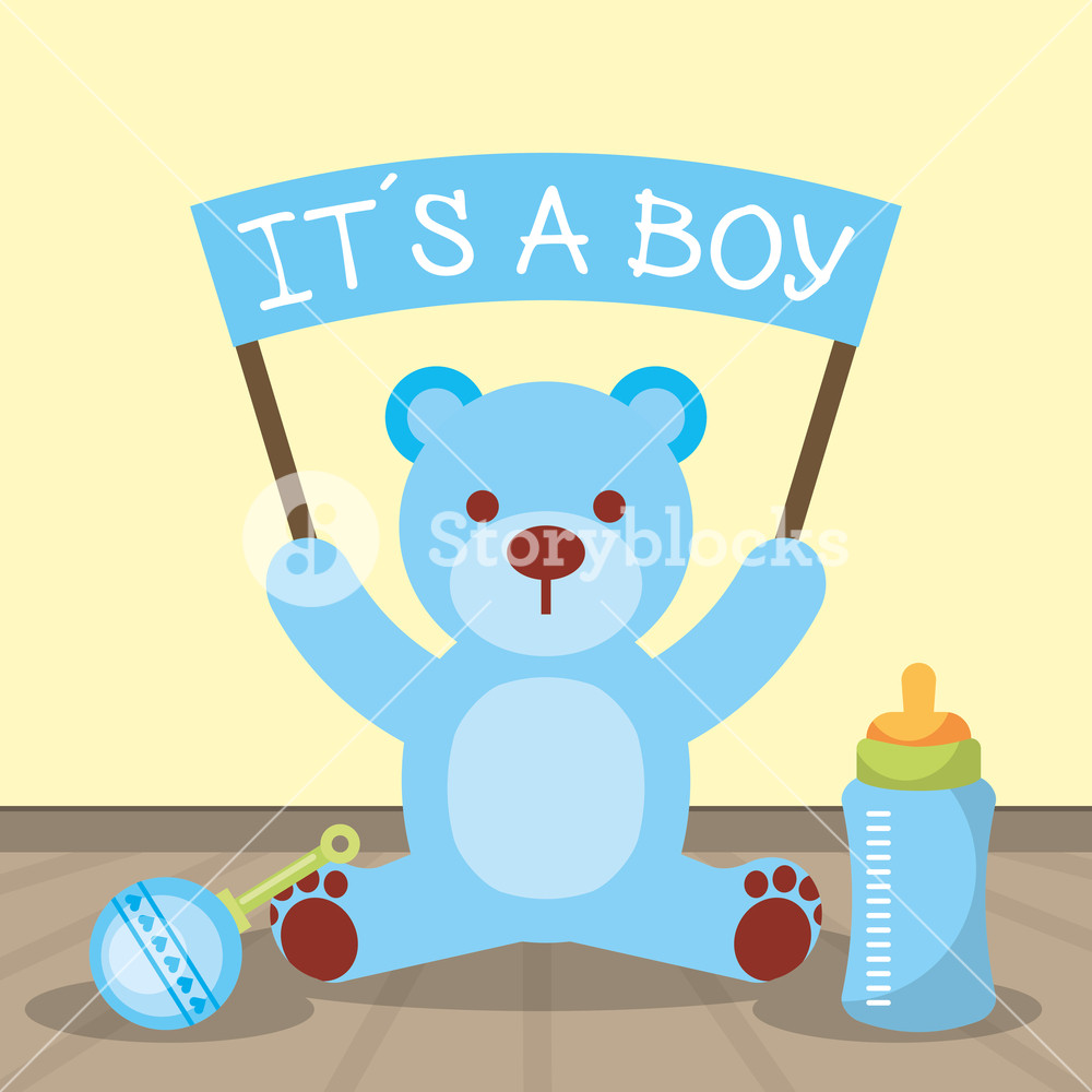 1000x1000 Baby Shower Card Blue Bear Holding Board Its A Boy Vector