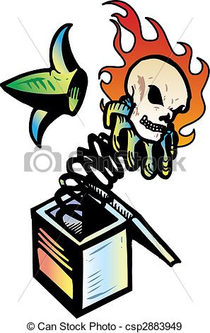 297x470 Jack In The Box With Flaming Skull Vector Illustration. Fully