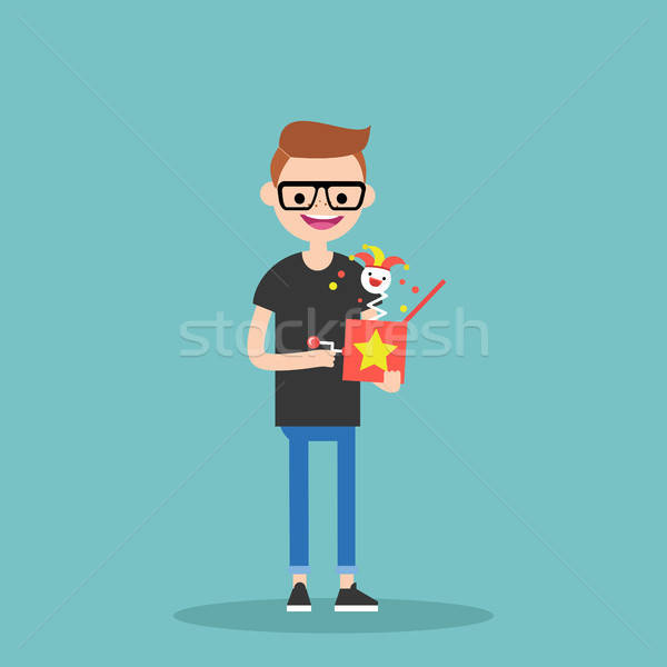 600x600 Young Character Holding A Jack In The Box Flat Editable Vector
