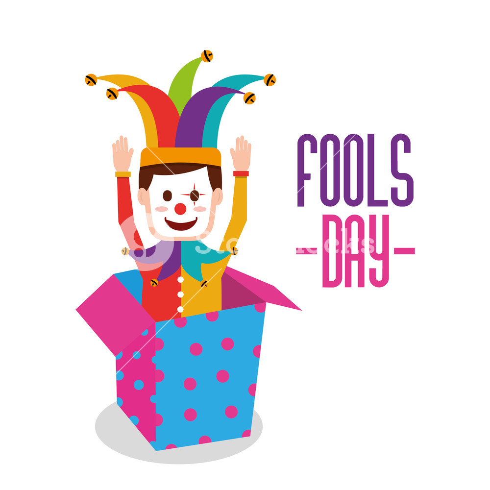 1000x1000 Fools Day Surpised Clown In Jack Box Vector Illustration Royalty
