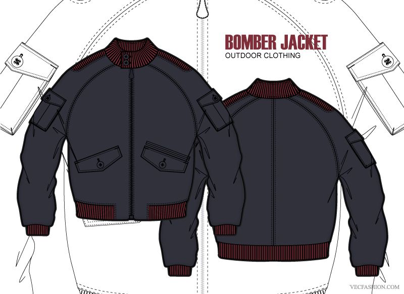 800x583 Men Bomber Jacket Vector Template Details Sewing
