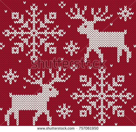 450x435 Reindeer Jacquard Seamless Pattern. Red And White Knitted