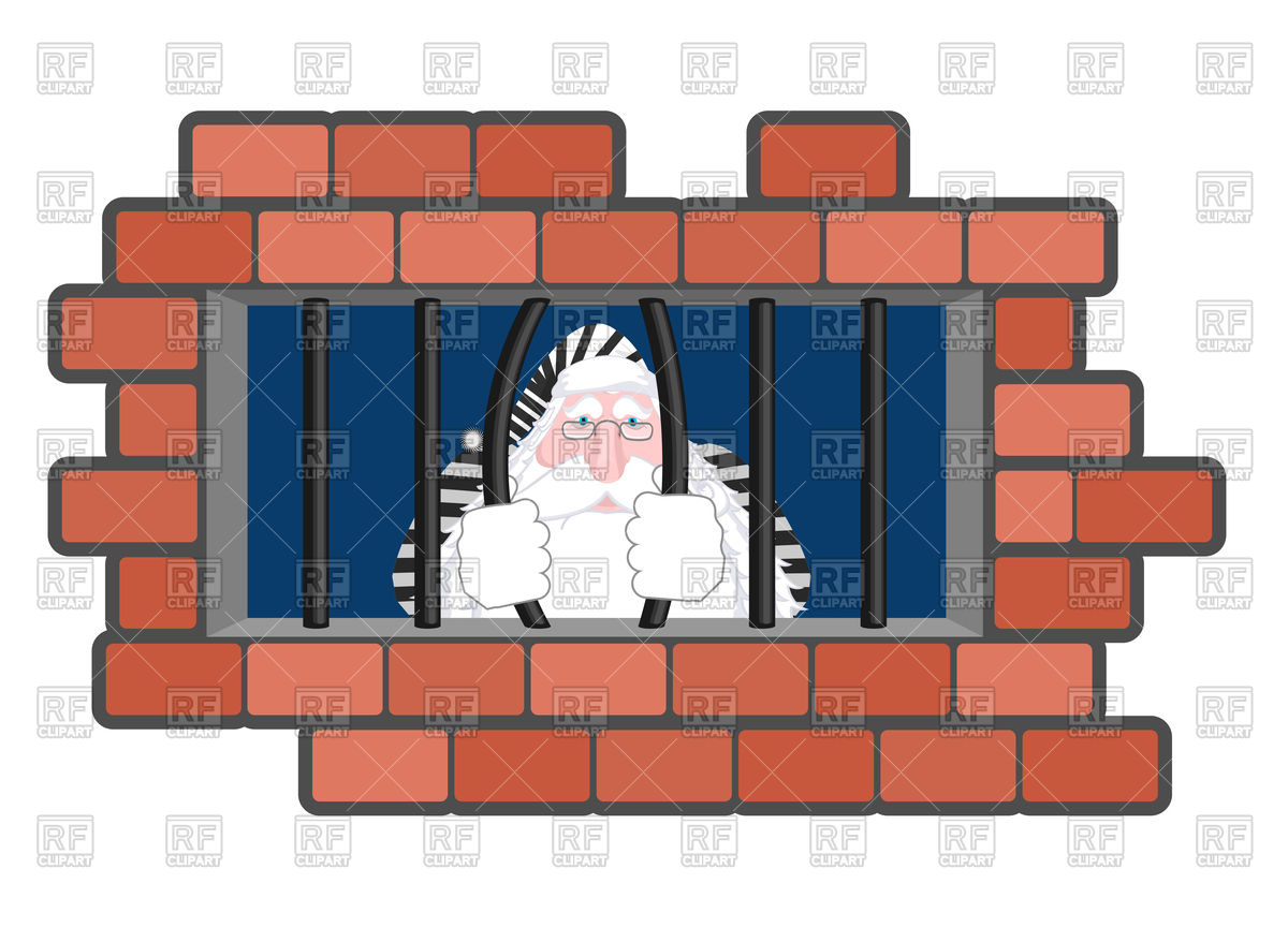 1200x878 Santa Claus Jail. Window In Prison With Bars. Vector Image