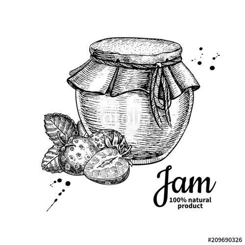 500x500 Strawberry Jam Glass Jar Vector Drawing. Fruit Jelly And Marmal