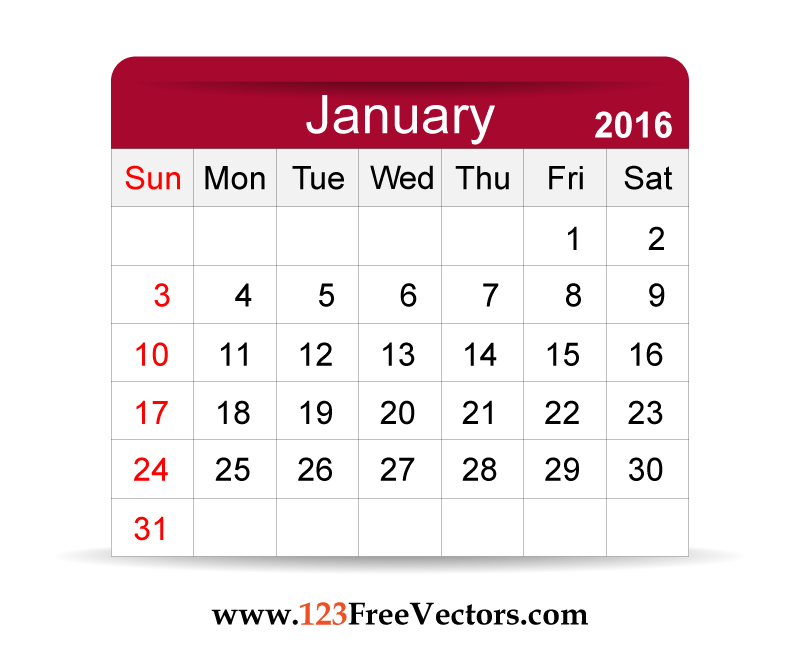 800x665 Free Vector 2016 Calendar January 123freevectors