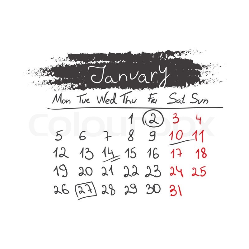 800x800 Handdrawn Calendar January 2015. Vector Illustration. Design